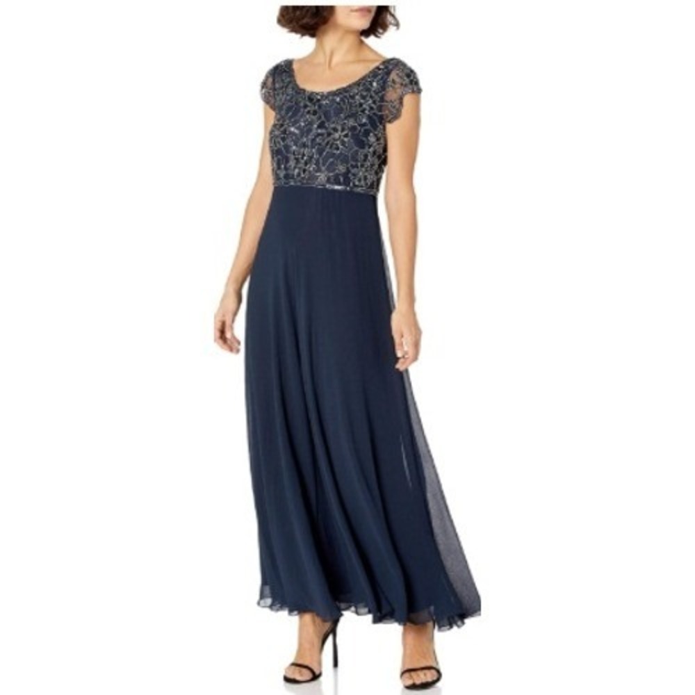 JKara‎ Navy Beaded Formal Dress Petite Size 10P Polyester Mother of the Bride